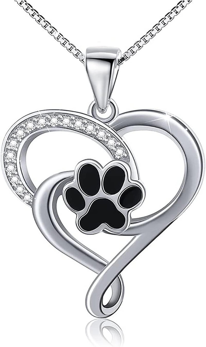 Ecooon Puppy dog cat pet paw print love heart pendant necklace for women, 925 Sterling Silver Pet Memorial Necklace Jewelry for dog owner Animal claw footprint for Women Birthday Christmas Gifts - Image 1